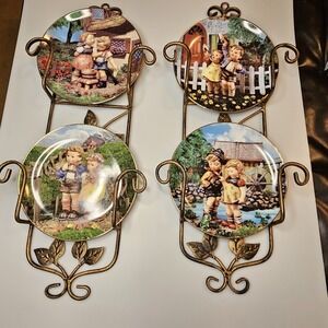 M.I. Hummel 90s 4 Little Companions Collector Plates, Numbered, 8", With Racks